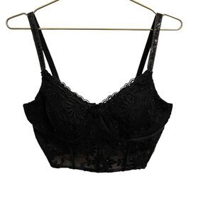 Madison James Black Lace Beaded Bustier Back Zip Size 8